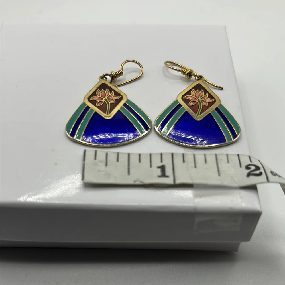 Laurel Burch vintage earrings water lily enamel vermeil boho floral blue green